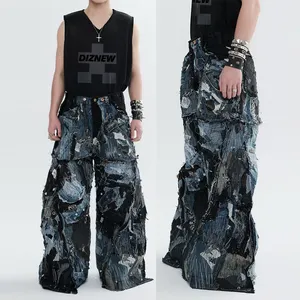 DIZNEW Low Moq Custom Baggy Jeans Men Designer Rock Revival Clothes Heavy Collage Pants Men's Wide Leg Denim Jeans