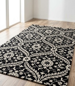 Tapis floral noir et blanc, tapis d'intérieur à motif traditionnel pour salon, chambre à coucher, décoration de la maison - Product Image 4