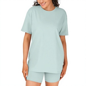 Ensemble 2 pièces pour femme : T-shirt et short, couleur unie, respirant, tricoté, décontracté, printemps-été, coupe ajustée, survêtement d'été - Product Image 3