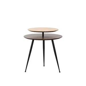 Nordic Thuis Woonkamer Slaapkamer Meubels Hout Mdf Top Metalen Poten Moderne 2 Tier Ronde Koffie Bijzettafel