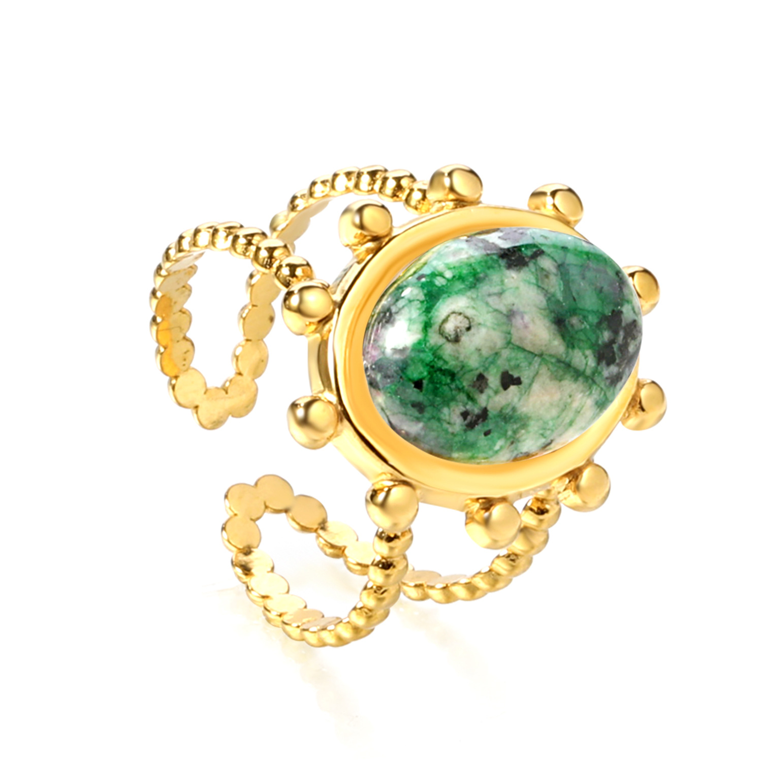 แหวนเดี่ยวประดับควอตซ์สีเขียว ทอง RI1457J1G