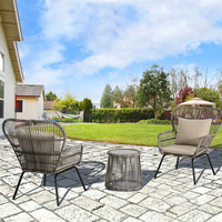 Ensemble de trois pièces de table et chaises de balcon en rotin pour l'extérieur/l'intérieur - Meubles élégants et modernes à structure en aluminium pour jardins de luxe