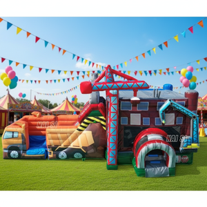 Château gonflable de construction en forme de <span class=keywords><strong>camion</strong></span> <span class=keywords><strong>benne</strong></span> avec toboggan aquatique, grand combo gonflable aquatique avec piscine à éclaboussures - Product Image 1