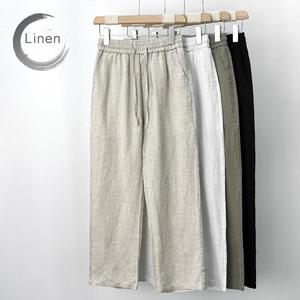 Pantaloni Casual Casual da <span class=keywords><strong>uomo</strong></span> <span class=keywords><strong>in</strong></span> puro <span class=keywords><strong>lino</strong></span> leggero a metà vita traspirante con gamba larga e personalizzabile servizio OEM disponibile - Product Image 1