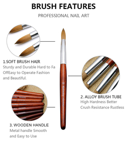 Hot Selling <b>Round</b> Head Kolinsky Crystal Nail <b>Brush</b> Rosewood Stem with Fiber Plastic Nail Carving Offering Private Label Services - Product Image 5