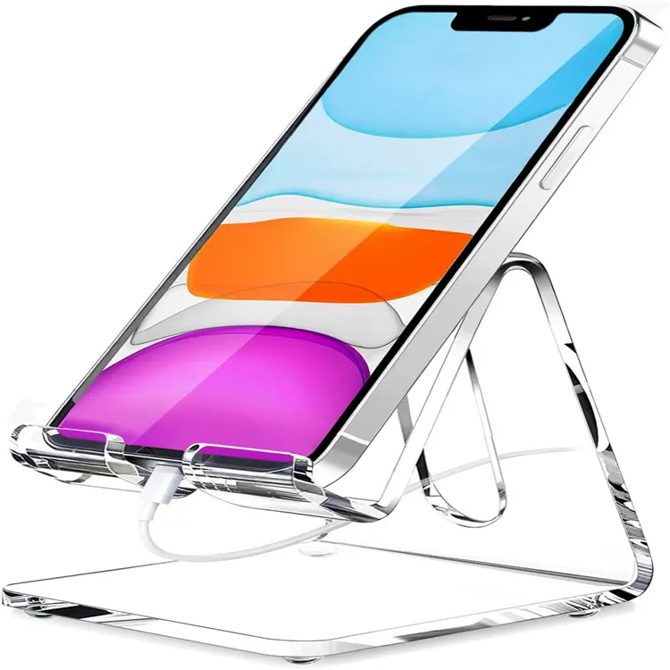 Simple Clear Acrylic Desktop Phone Stand Display Clear Acrylic Cell Phone Stand Holder Clear Phone Stand for Desk Office