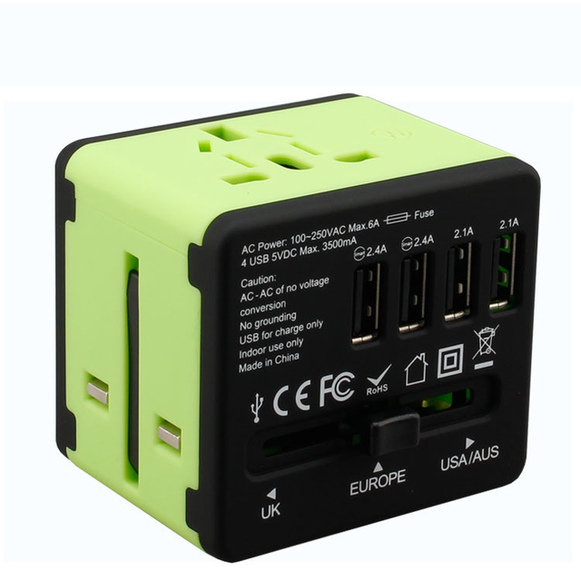 International all in one EU US AU travel plug 5.6A smart power 3.0A 4 USB 1 type C universal travel adapter with logo