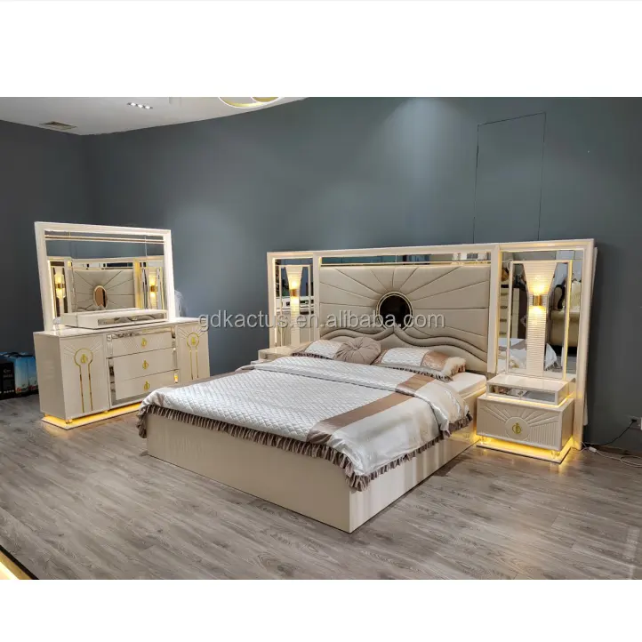 Conjunto de muebles de madera para dormitorio, mueble de lujo con cabecera de espejo, estilo clásico, tamaño king, elegante, 2023