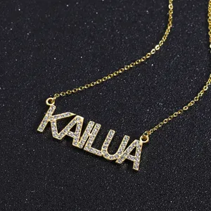 Colgante Personalizado con Letras Chapadas en Oro de 18K, Collar con Nombre de Diamante Personalizado para Mujer, Accesorios