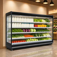 Réfrigérateur multi-étagères à façade ouverte à haute efficacité avec rideau de nuit pour la présentation des aliments frais