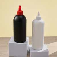 Bouteille de sauce en plastique HDPE de qualité alimentaire avec logo personnalisé, 300 ml, 500 ml, bouteille de distribution avec buse à visser, bouteille d'extrusion