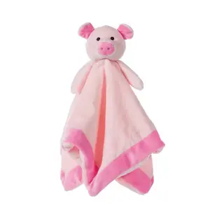 OEM organik Muslin domuz şekilli yumuşak peluş sevimli yenidoğan bebek hediye seti bebek yorgan güvenlik battaniye
