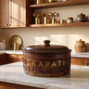 Boîte à roti décorative en bois de Sheesham avec grain naturel et couvercle, conçue pour le stockage des chapatis, utilisation à table, organisation de la cuisine - Product Image 3