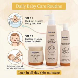 Set Trio per la Cura del Bambino all'Olio d'Oliva: <span class=keywords><strong>Crema</strong></span> Viso 2-in-1, Shampoo Idratante, Lozione Corpo Senza Lacrime per Neonati 500ml/700ml/800ml 0-3 Mesi - Product Image 5
