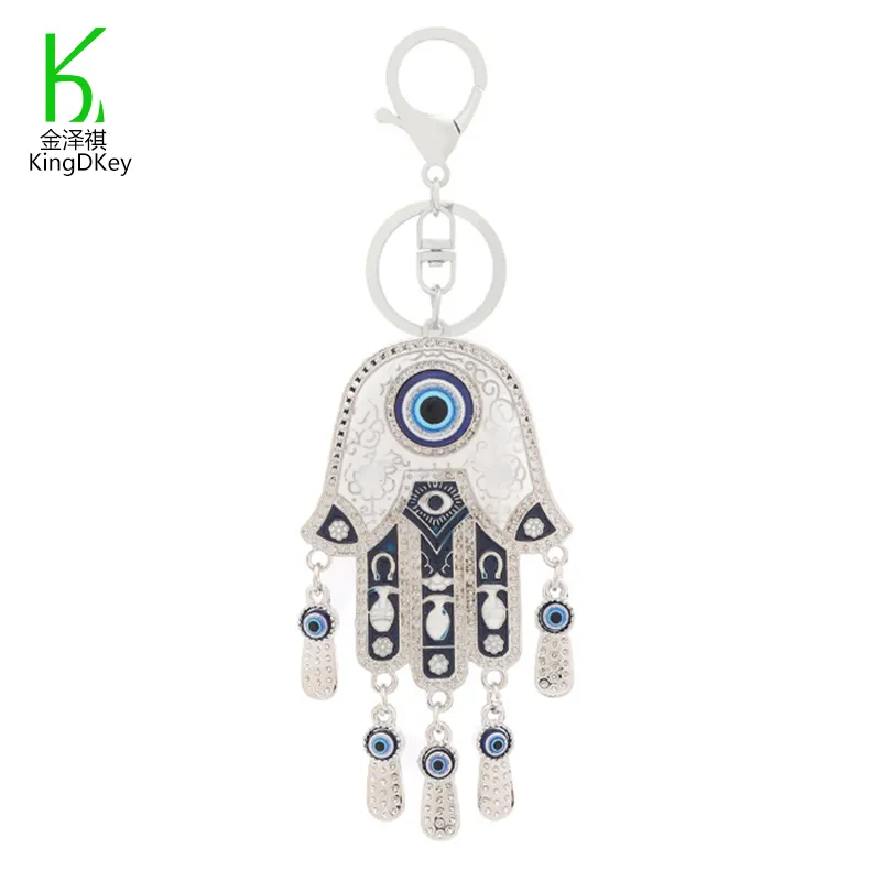 Zink legierung Hamsa Hand mit Quaste Metall Strass Kristall Schlüssel ring Evil Eye Schlüssel anhänger