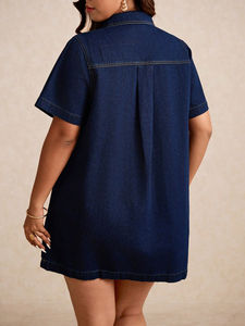 <span class=keywords><strong>Robe</strong></span> en jean éco-responsable sur mesure ODM pour <span class=keywords><strong>femme</strong></span> grande taille, taille naturelle, confortable, décontractée, à manches courtes, pour affaires et vacances - Product Image 4