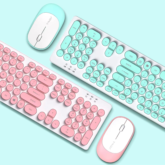 Colorful Ultra-Thin Wireless USB Full-Size Keyboard and Mouse Combo 104 Keys Silent Mouse for Computer Laptop Desktop