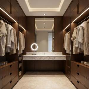 Armario Vestidor Moderno Estándar Americano, Personalizado, con Iluminación LED Integrada y Almacenamiento Multizona, con Escritorio y Banco Incorporados - Product Image 2