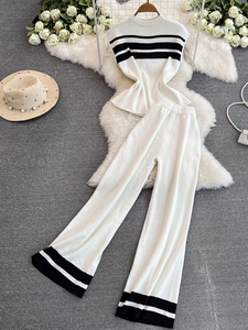 Ensemble <span class=keywords><strong>Chic</strong></span> 2 Pièces en Maille pour Femme : <span class=keywords><strong>Haut</strong></span> Rayé Sans Manches & Pantalon Droit – Collection Été 2026 – Tenue Décontractée Respirante et Tendance - Product Image 3