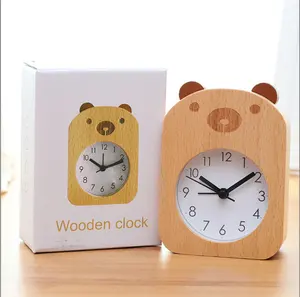 Relógio alarme luminoso de desenho animado, relógio mudo de madeira para sala de estar, quarto, de quartzo