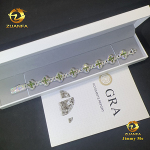 New Arrival Flower Shape Cuban <strong>Bracelet</strong> Iced Out Hip Hop Jewelry 925 Sliver VVS Moissanite Olive Green <strong>Infinity</strong> Cuban <strong>Bracelet</strong> - Product Image 5