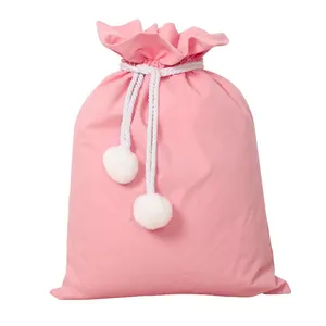 ถุงของขวัญคริสต์มาสแบบมีเชือกผูกสำหรับเด็ก,ถุงของขวัญทำจากขนมที่กำหนดเองได้พร้อม Pom