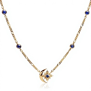 Collana Vintage Romantica con Ciondolo Luna e Stella in Acciaio Inossidabile Placcato Oro e Zircone Blu per Donne e Ragazze Alla Moda - Product Image 1