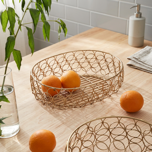 Round Metal <b>Storage</b> <b>Basket</b> Minimalist Design Kitchen Fruit Holder Durable Welded Wire <b>Mesh</b> Single Tier - Product Image 5
