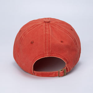 Casquette de baseball en denim orange à 6 panneaux et visière incurvée pour femme, personnalisable avec logo brodé 3D, en coton délavé, style Dad Hat - Product Image 2