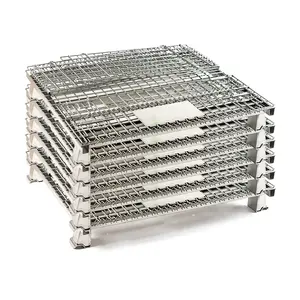 1000kg 무거운 아연 도금 접을 수있는 접이식 금속 보관 상자 팔레트 수송 철망 용기 판매