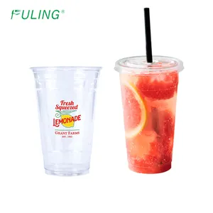FULING Disposable Plastic PP PET Cup 24oz Boba Tea Coffee Juice PP Cup Clear Custom Printed With Lids