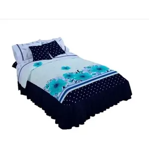 Cubrecama Doble Sabina Azul, Tamaño Matrimonial, Diseño Floral Moderno, para Uso Doméstico, 50% Algodón, 50% Poliéster, Estampado - Product Image 1