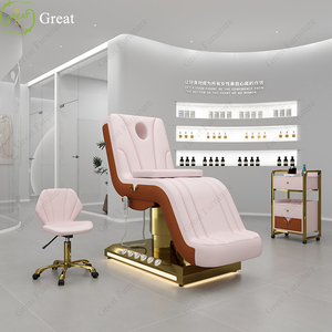 2024 recién llegado diseño de cuero Rosa Base dorada mesa de masaje 3 motores cama de Spa Facial eléctrica con Control de pie - Product Image 3
