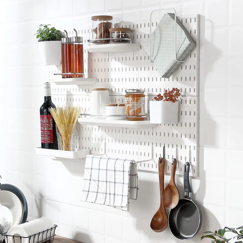 China Multi-Purpose wall-mounted hanging free punching plastic shelf hardware tools store accessories storage hole pegboard rack