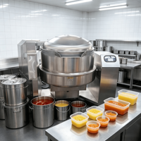 Manuelle hydraulische Kippkonstruktion, korrosionsbeständiger lebensmittelechter Kessel für scharfe Soßen, elektrischer Öl-Kochmixer