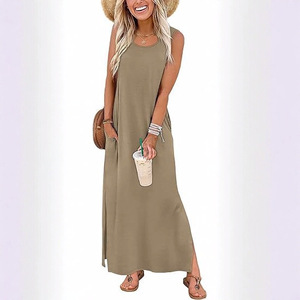 Vestido Maxi sin Mangas para Mujer con Abertura, Cintura Alta, Corte Recto, Estilo Casual para Vacaciones, Tallas S, M, L, XL, XXL, XXXL - Product Image 4