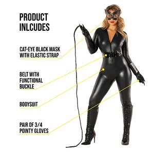 Zwarte Catsuit Voor Vrouwen Lederen Jumpsuit Super Heldin Bodysuit Cosplay Kostuum Met Zweep Headcover - Product Image 4