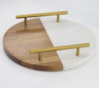 Plateau de service épissé en bois d'acacia marbré Plateau de nourriture rond commun Assiettes et plats de boeuf à pain comme ensembles de vaisselle