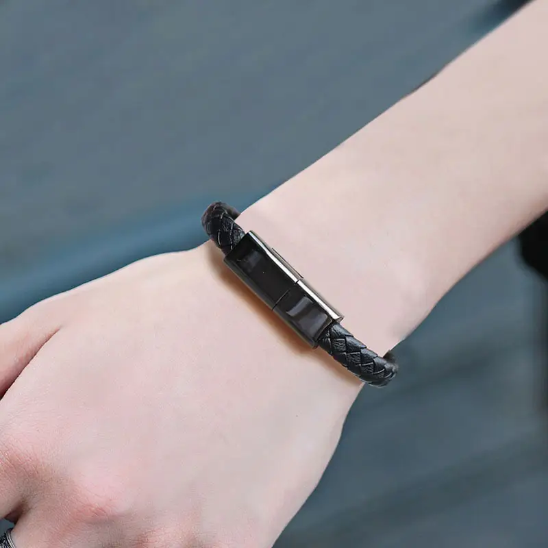 2.4A PU Leather USB Bracelet 20Cm Dữ Liệu Sạc Cáp USB Cho Điện Thoại Di Động Sạc