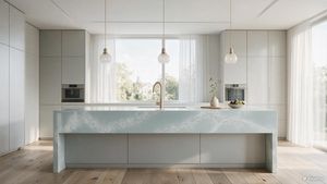 Lastre <span class=keywords><strong>di</strong></span> Pietra <span class=keywords><strong>di</strong></span> Quarzo Artificiale Lucida Marrone <span class=keywords><strong>Venezia</strong></span> per Parete TV Moderna - Product Image 5