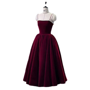 Velvet Toast Dress Claret A-Line Square Collar Evening Dress For Engagement Homecoming - Product Image 5