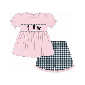 GSSO3165 Vente en gros personnalisée, tenue d'été pour petite fille, imprimé rose, tenue décontractée à manches bouffantes, ensemble de vêtements pour enfant - Product Image 1