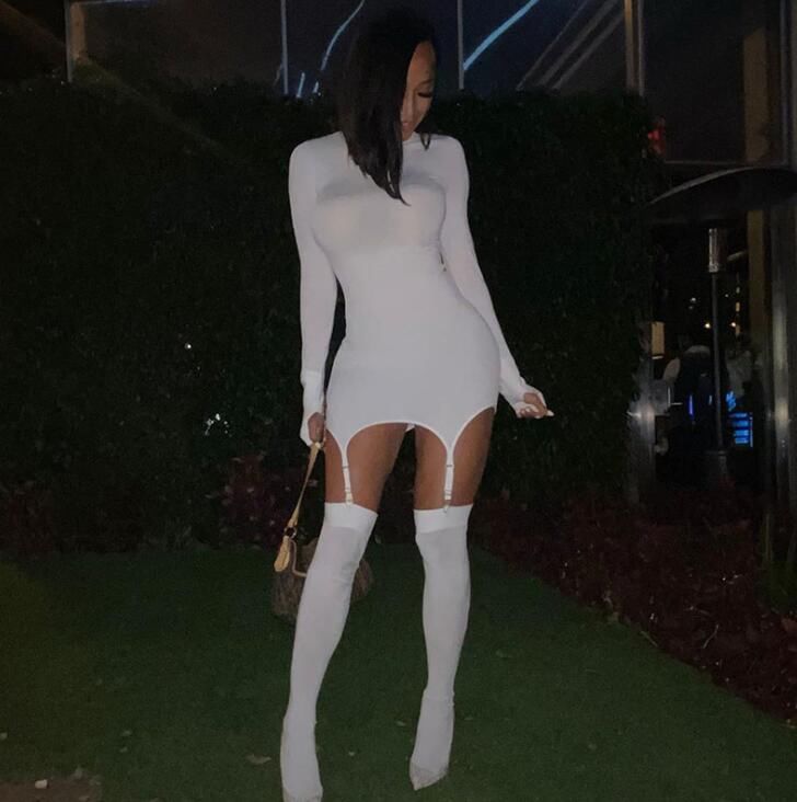 Hanging Tights Set Long Sleeve Bodycon Dress - Solid Color Mini Club Dresses  for Women's Casual Wear
