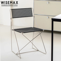 WISEMAX FURNITURE Chaise de restaurant rapide de haute qualité en métal noir empilable Chaise à dossier en maille pour café et boutique