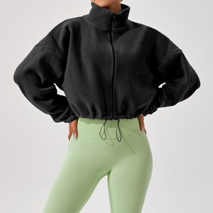 Pullover con cappuccio Oversize corto per donna con Zip sportivo Sherpa <span class=keywords><strong>felpa</strong></span> <span class=keywords><strong>felpa</strong></span> da donna - Product Image 5