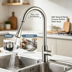 Grifo de Cocina de Acero Inoxidable 304, <span class=keywords><strong>4</strong></span> Modos de Rociado, Alemán, Giratorio 360 Grados, Flexible y Extraíble - Product Image 3