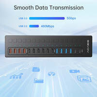 Hub USB 3.2 Gen1 Type C 16 ports 5 Gbps DS-516PB 60W avec alimentation, répartiteur USB BC1.2, interrupteurs individuels, extenseur USB en aluminium