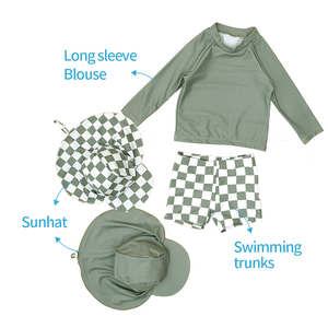Traje de baño de 3 piezas para bebés y niños pequeños, traje de baño de manga larga, traje de baño con sombrero, traje de baño encantador para bebés - Product Image 6