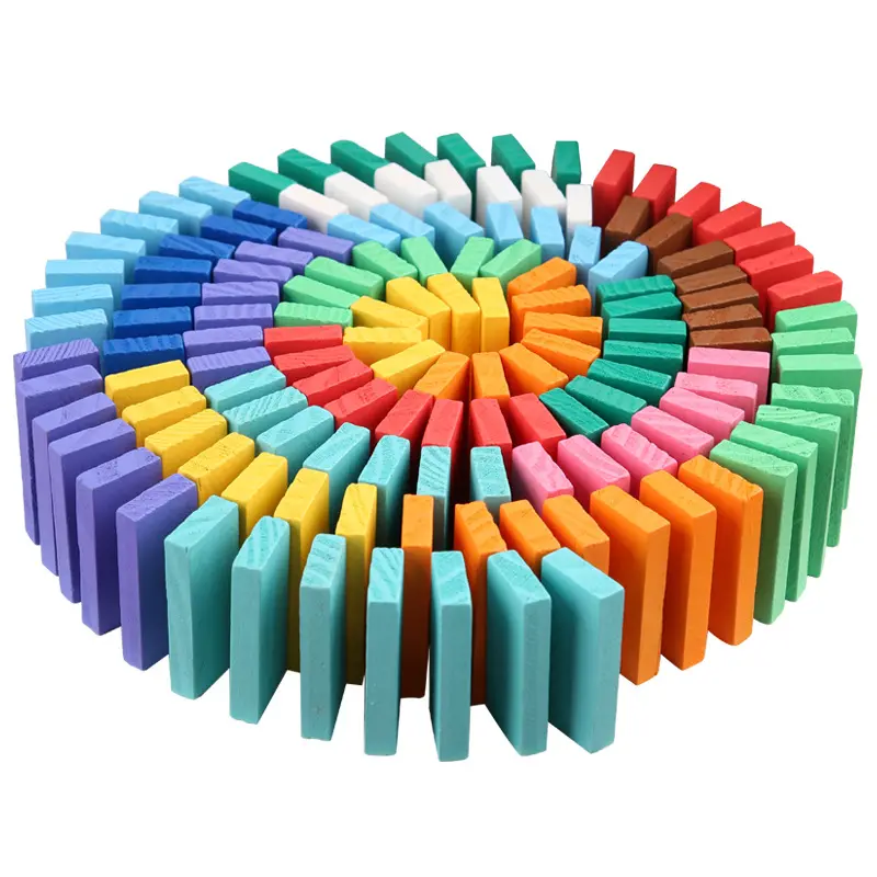 Ahşap Domino renk sıralamak gökkuşağı ahşap Domino yapı taşları yapboz oyunları oyuncakları çocuklar için erken eğitici Montessori hediyeler