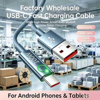 Kabel Pengisian Cepat USB Type C 100W 3A Grosir, Pemutus Otomatis Pintar, Indikator LED, Konektor Aluminium Alloy, PVC, Logo Kustom OEM